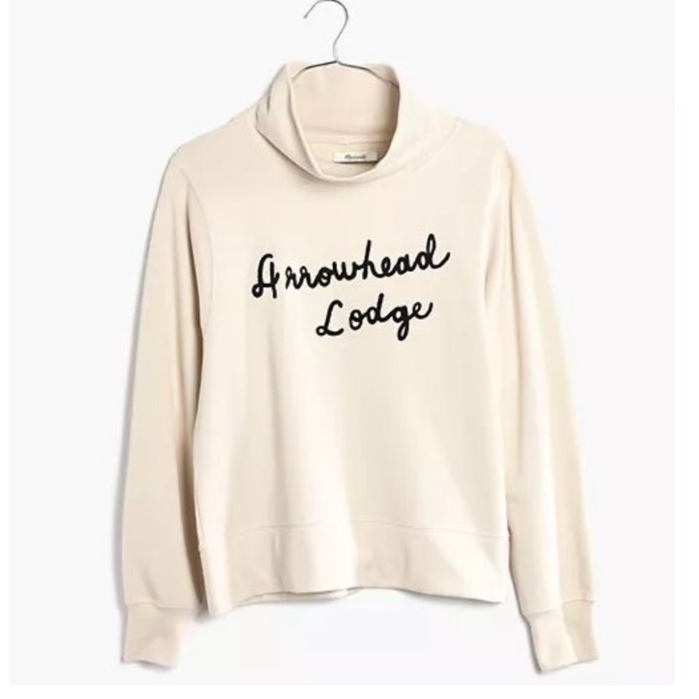Madewell Arrowhead Lodge Funnel Neck Sweatshirt Pullover Boxy Crop Cream Size XS